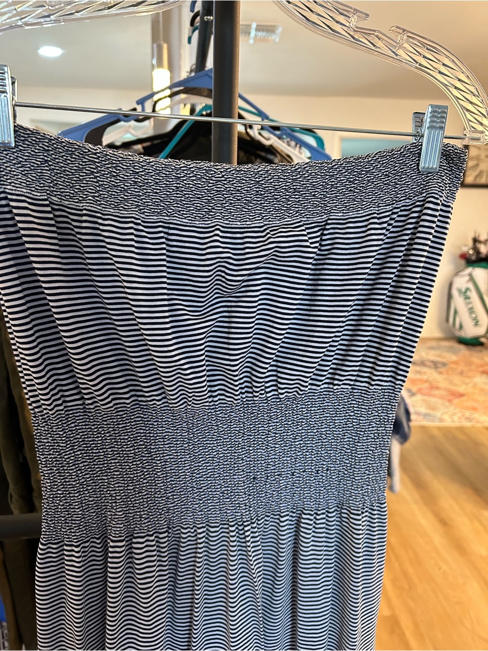 Striped Smocked Maxi Dress - Navy and White